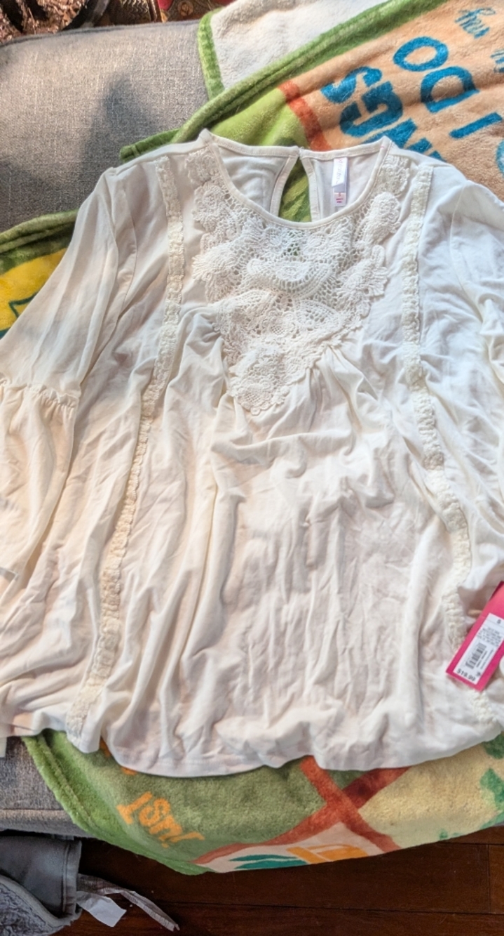 Xhilaration Cream Lace-Front Boho Blouse